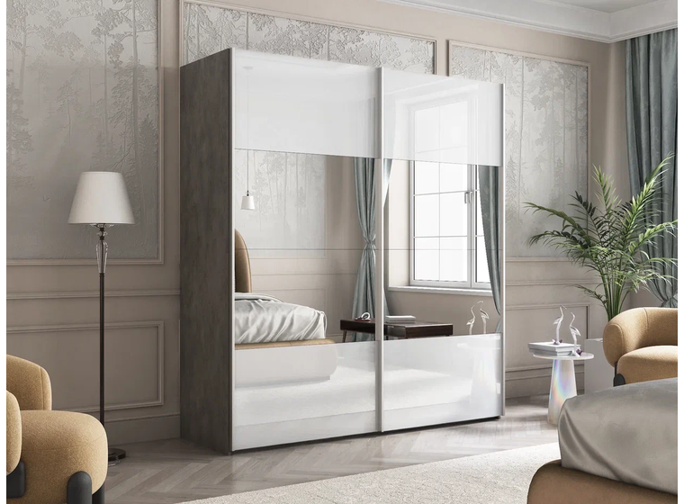 Эста 2-х дверный Крафт Табачный или Бетон (стекло белое/зеркало)